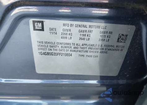 2015 Buick Lacrosse Leather из США, поврежденный, VIN 1G4GB5G35FF219804